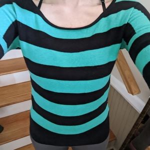 Last chance! New York & Company Teal and Black Stripped Scoop Neck Sweater